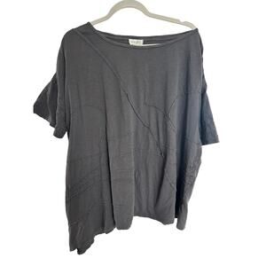 Krista Larson Cactus T-Shirt Short Sleeve Gray Asymmetrical Lagenlook Cotton OS